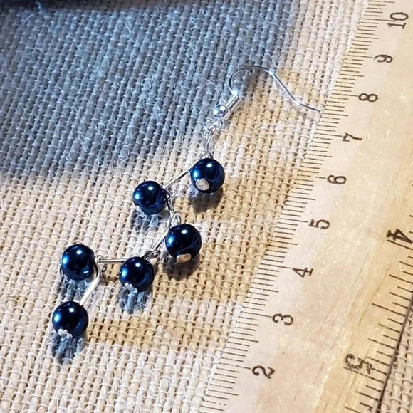 Handcrafted Blue Glass Pearl Long Zig Zag Geometric Dangle Earrings - Picture 8 of 8